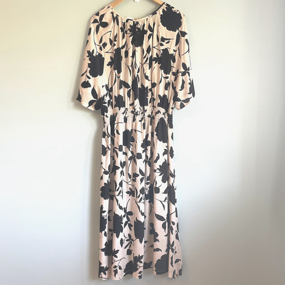 NWT H&M Dress XXL Biege Black Floral Maxi - Picture 4 of 12